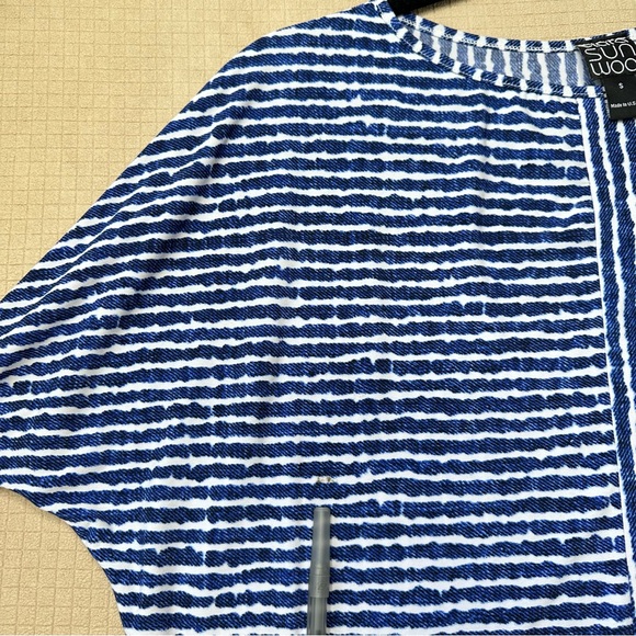 CLARA SUN WOO Womens Size Small Short Sleeve Stretch Top Pullover Blue Print - Picture 4 of 8